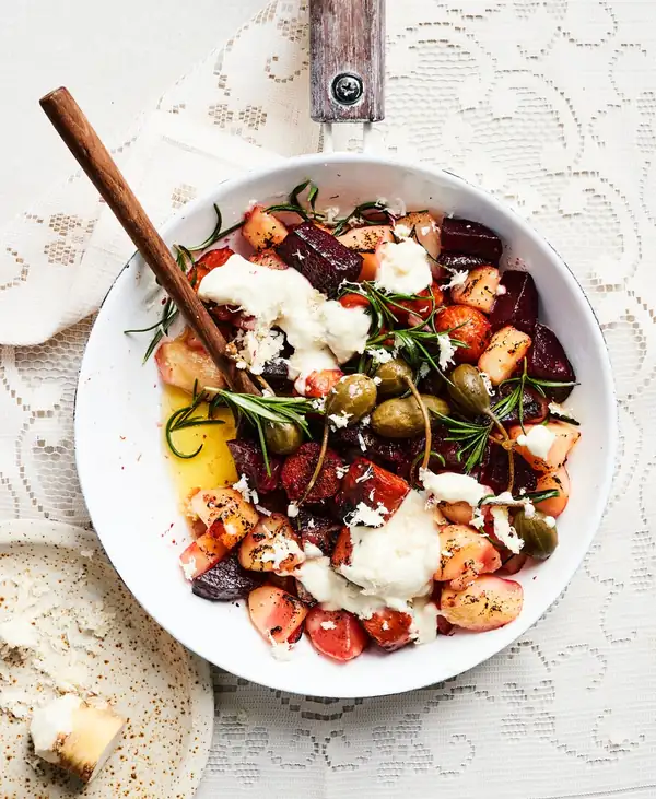 Veggie sausage and beetroot stew