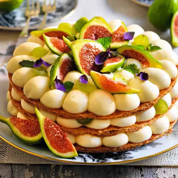 Millefoglie with figs and white grapes