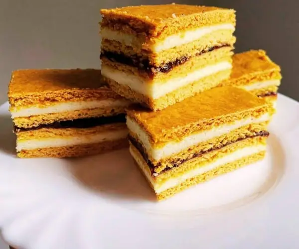 Albinita: Romanian Honey Cake With Plum Jam & Cream