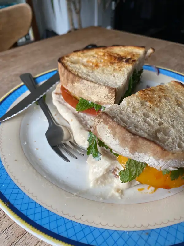 Tomato Sandwich With Miso Butter Bean Hummus & Crispy Chilli Oil