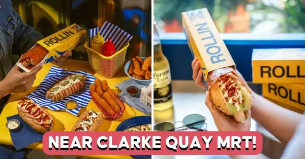 Rollin: Nueva cafetería de perritos calientes con panecillos rebozados en queso en Clarke Quay