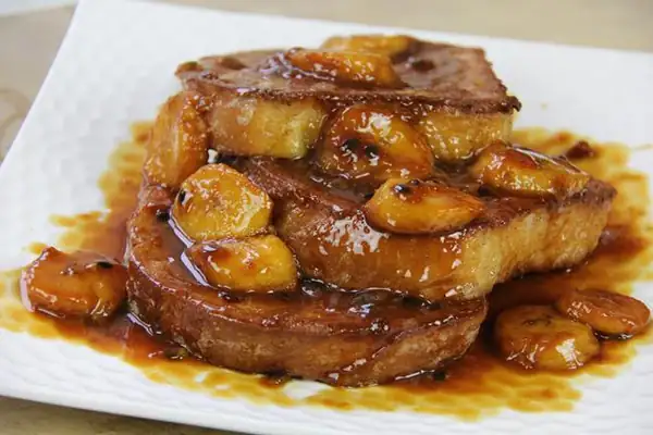 Coconut French Toast with Banana Passion Fruit Caramel Sauce