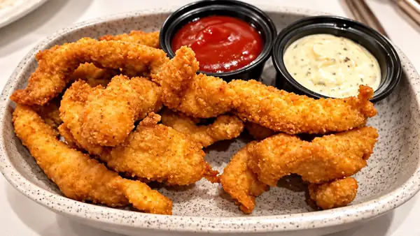 Chicken fillets in appetizing breading with sauce
