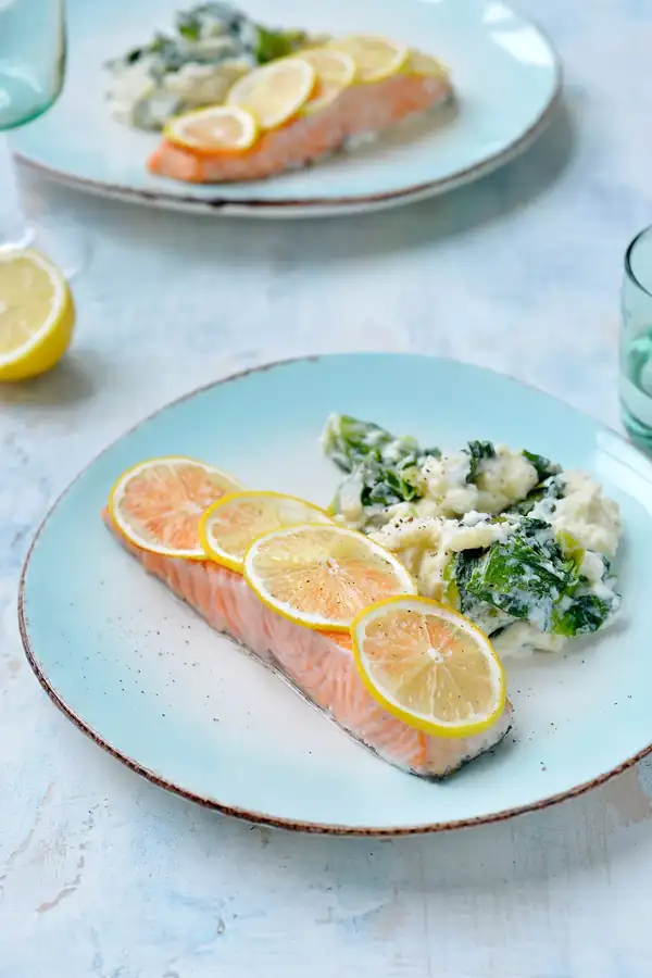 Salmon with endive puree