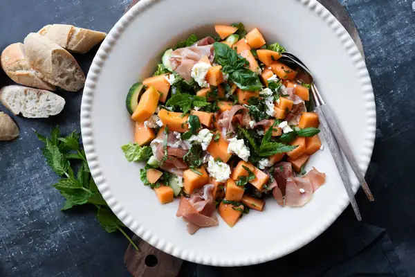 Salad with cantaloupe