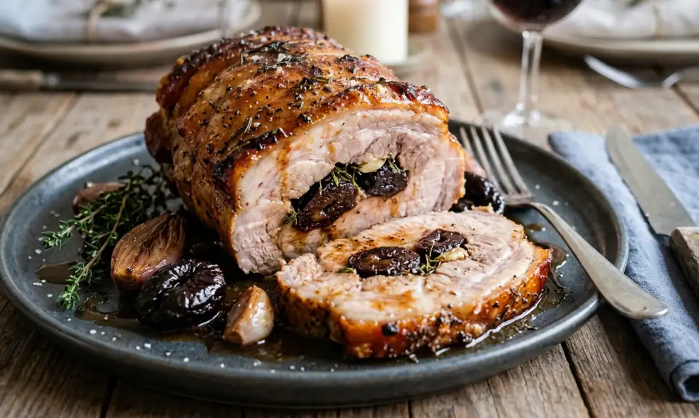 Roast pork with plums and balsamic sauce by Académie du Goût