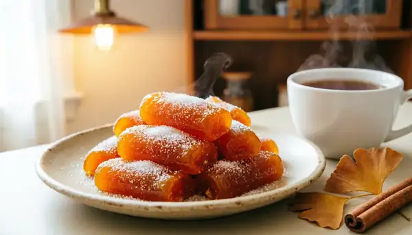 Pumpkin candied fruit in Russia uses apple peel pectin and repeated syrup reductions