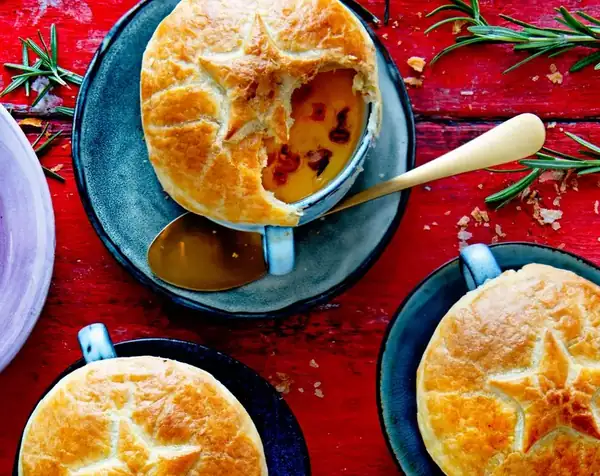 Parsnip soup with a puff pastry topping