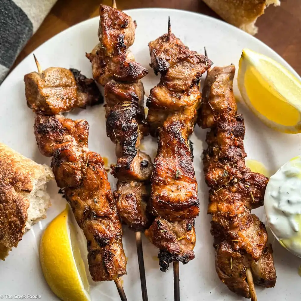Greek Pork Skewers With Yogurt Lemon Sauce