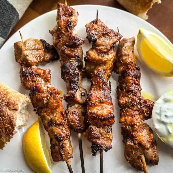 Greek Pork Skewers With Yogurt Lemon Sauce
