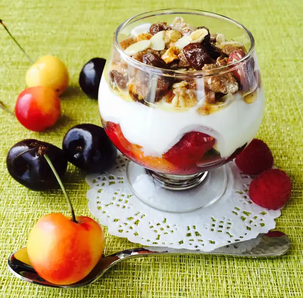 Cherry And Raspberry Breakfast Yoghurt Pots