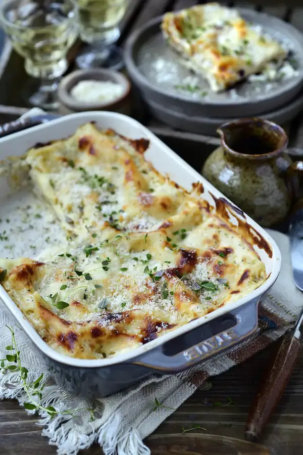 Lasagna with truffle, mascarpone, and mushrooms