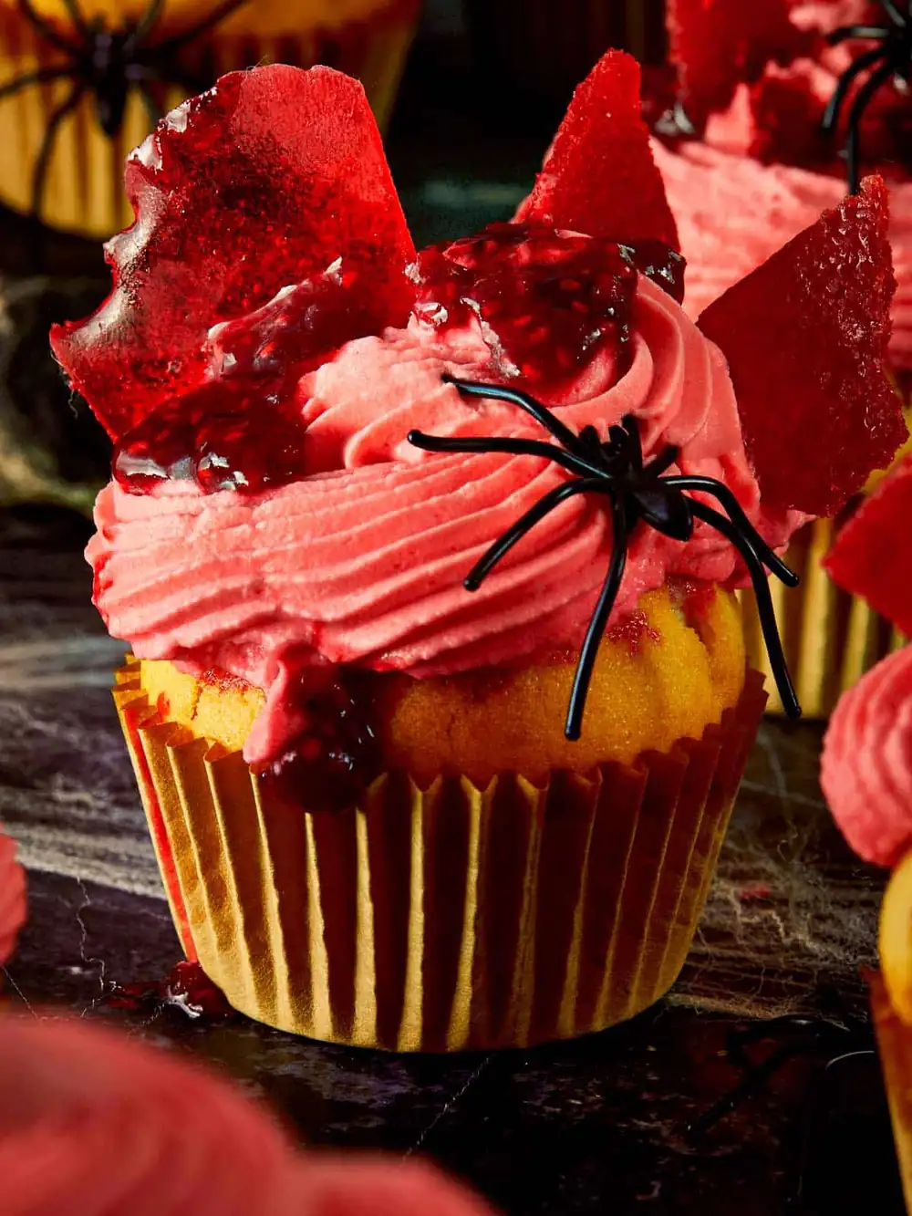 Bloody Raspberry Muffins with Broken Glass Topping