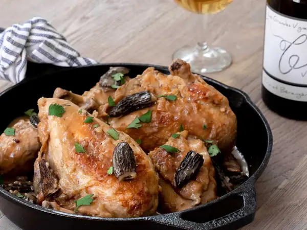 Poulet au Vin Jaune du Jura (Creamy Braised Chicken with Jura Wine and Morels)