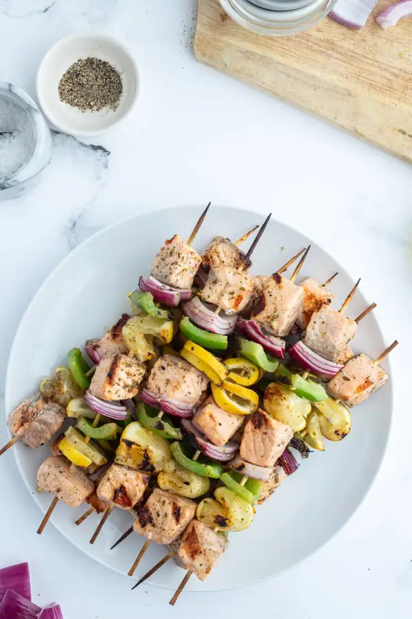 Grilled Salmon and Veggie Kabobs