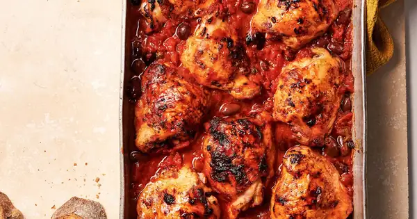 Puttanesca chicken traybake