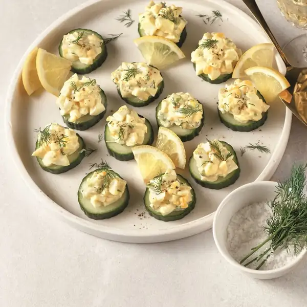 Cucumber bites and egg salad