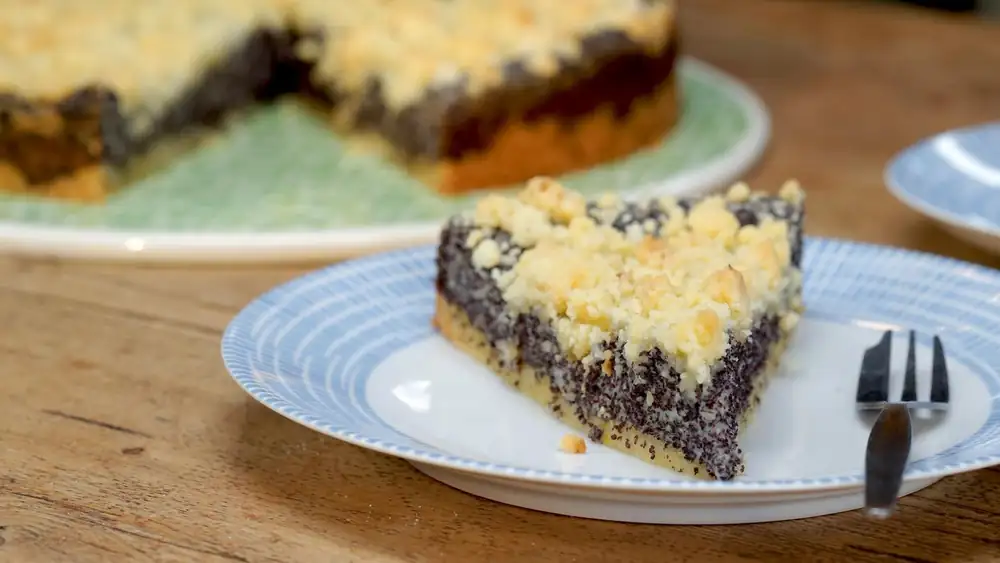 Moist poppy seed cake with streusel topping