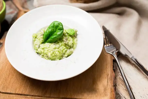Basil pesto risotto with Parmesan cheese