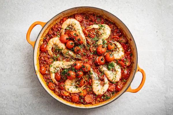 Baked Piccolo Tomato Rice With Prawns And 'Nduja Recipe