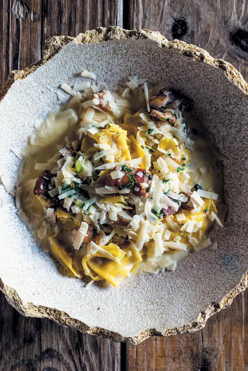 Porcini and bacon pappardelle