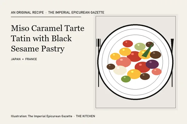 Tarta tatin de caramelo miso con masa de sésamo negro