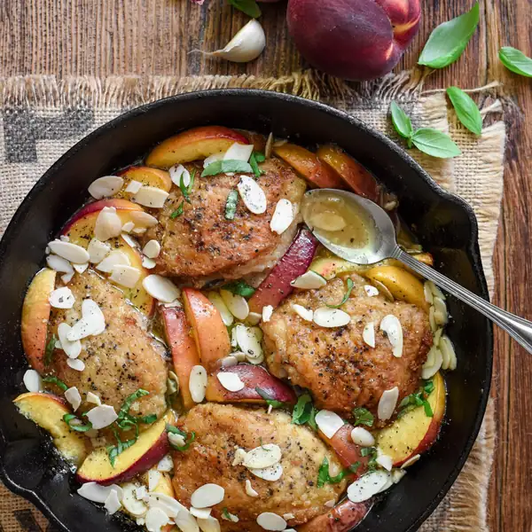 Wine-Braised Chicken with Peaches