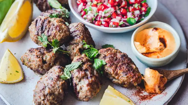 Greek meatballs with harissa mayonnaise