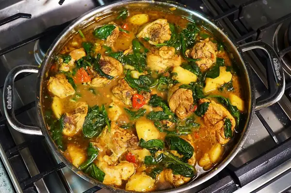 Curry Chicken with Potato and Spinach (Trinidadian)
