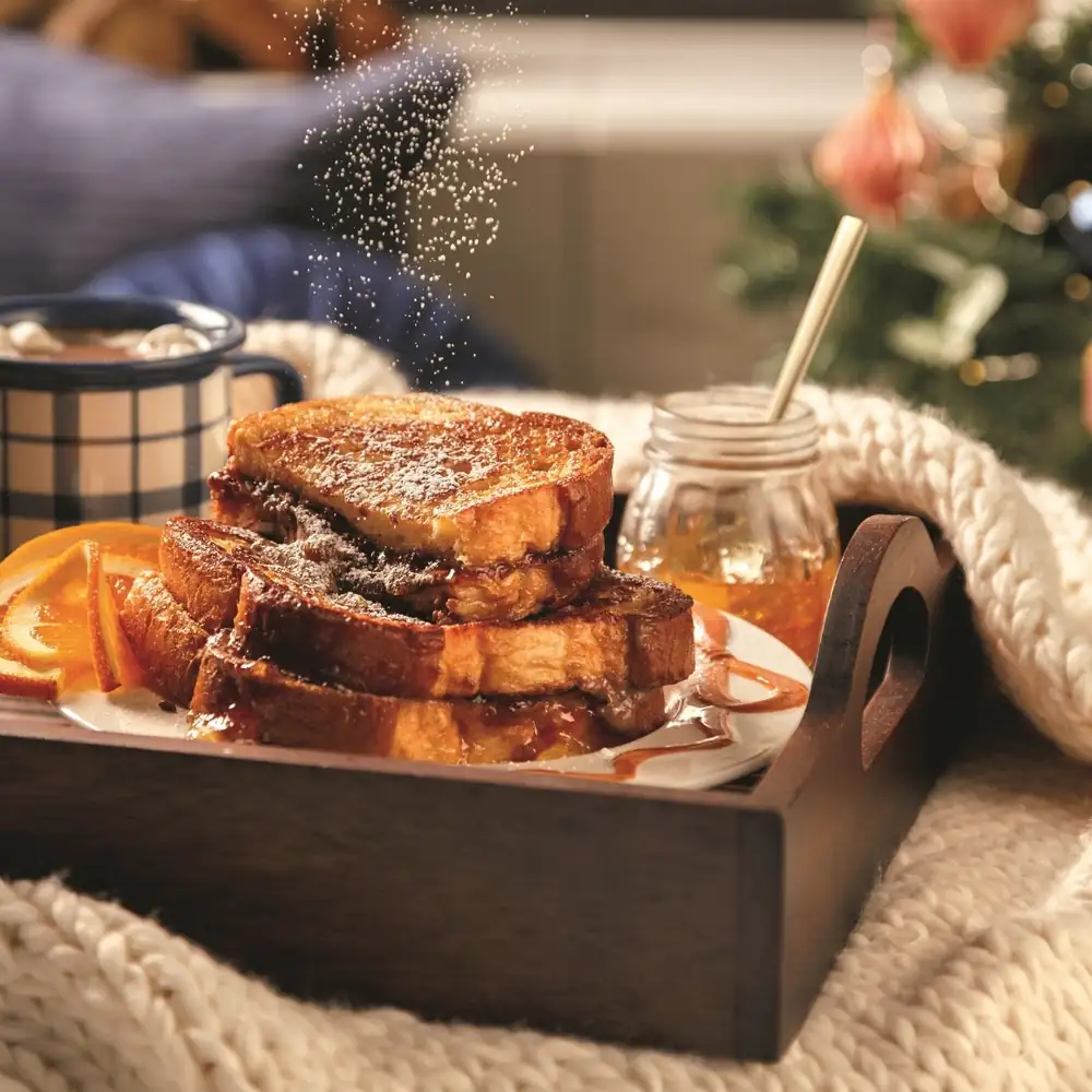 French toast sandwiches with marmalade and chocolate