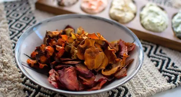 Homemade Veggie Chips with 6 Yogurt Dips