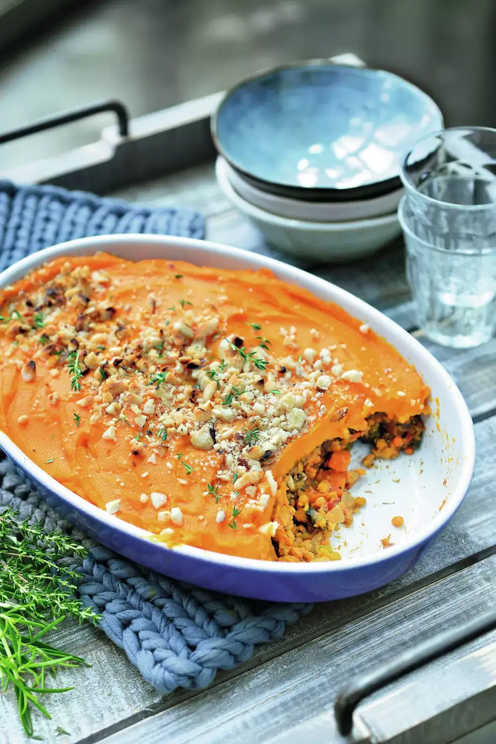 Pastel de carne con lentejas y tomates secos