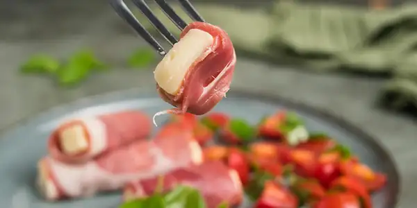 Proscuitto Wrapped Mozzarella with Tomato Salad