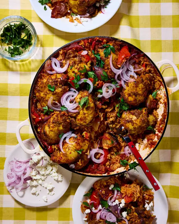 Poppy O’Toole’s midweek timesavers: spicy chicken and baked rice, and Thai-style lemongrass fishcakes