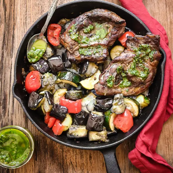Lamb Chops and Summer Veggies with Nice-Style Pesto