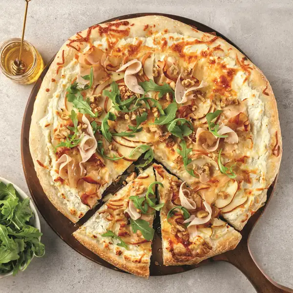 Turkey and pear pizza