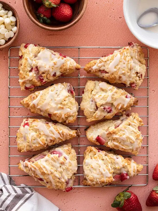 Homemade White Chocolate Strawberry Scones—stunning and delicious!