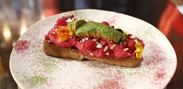 A colorful brunch and a refreshing matcha latte for the perfect start to the day