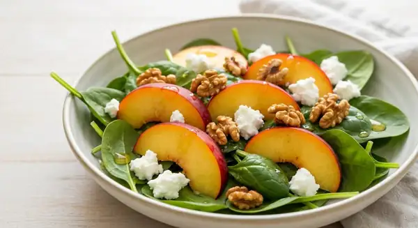Spinach salad with nectarine and goat cheese