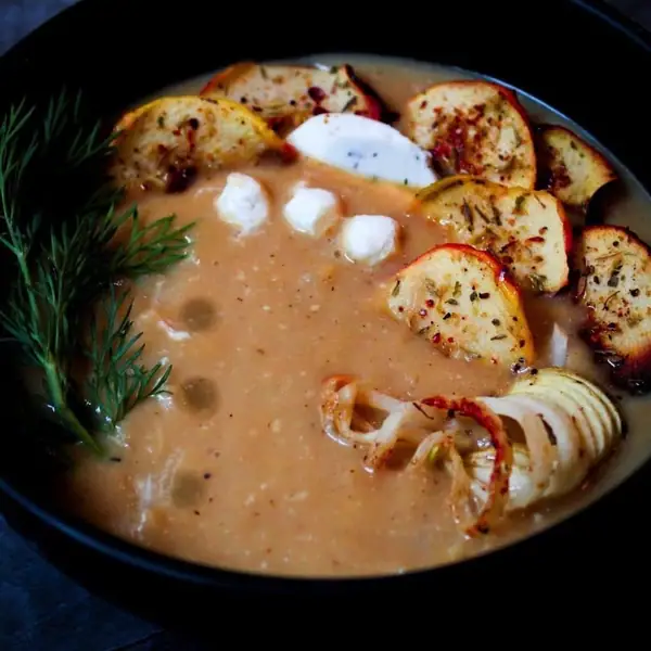 Apple and Kohlrabi Soup with Goat Cheese