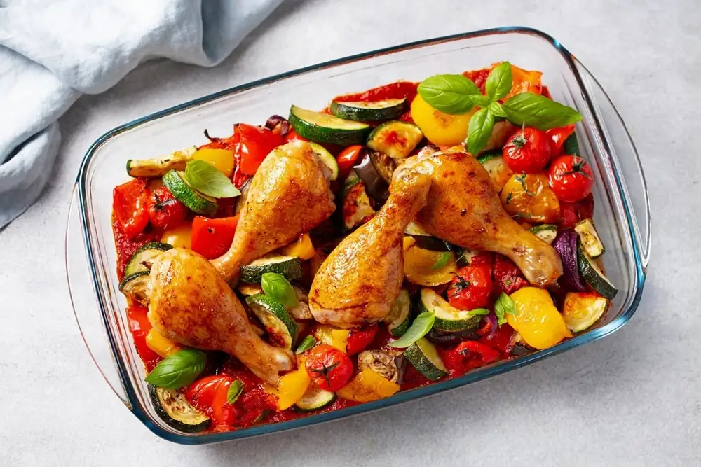 Recipe for baked chicken thighs with vegetables