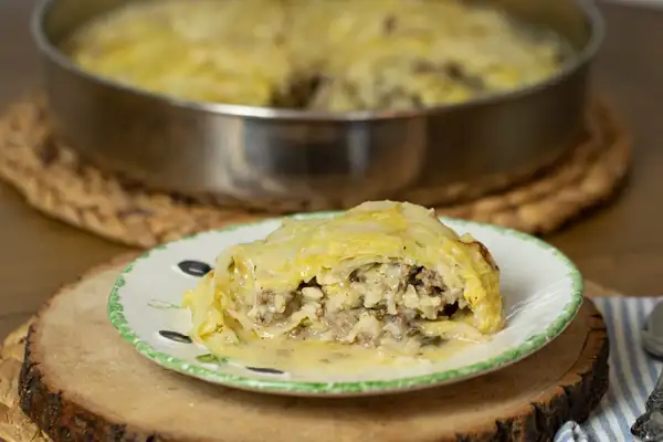 Greek Lemony Cabbage Roll Pie (Lahanodolmades Bake)