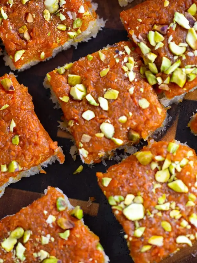 Layered Carrot Halwa Coconut Burfi Bars