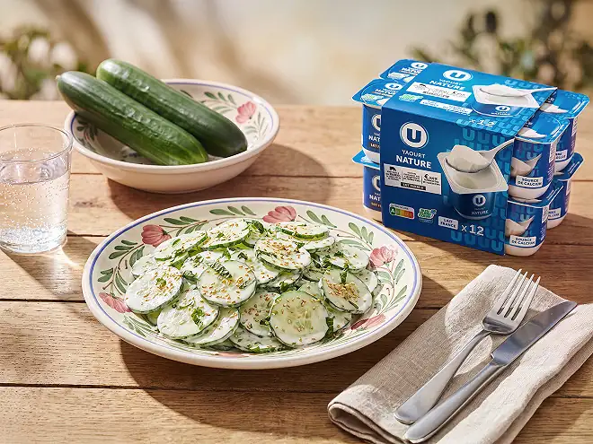 Korean-style cucumber salad with U-style plain yogurt and sesame dressing