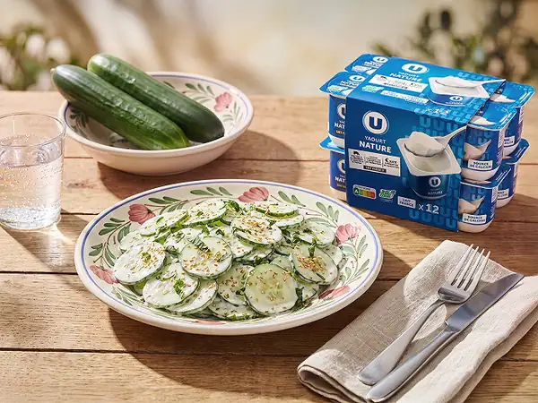 Korean-style cucumber salad with U-style plain yogurt and sesame dressing