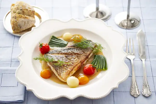 Grilled sea bass with pickled vegetables