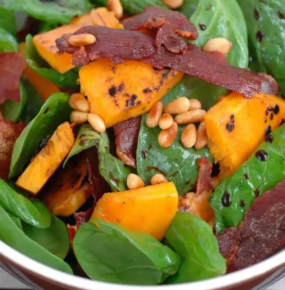 Spinach & Butternut Squash Salad w/ Crispy Prosciutto