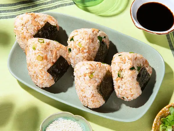 Simple onigiri with grilled salmon