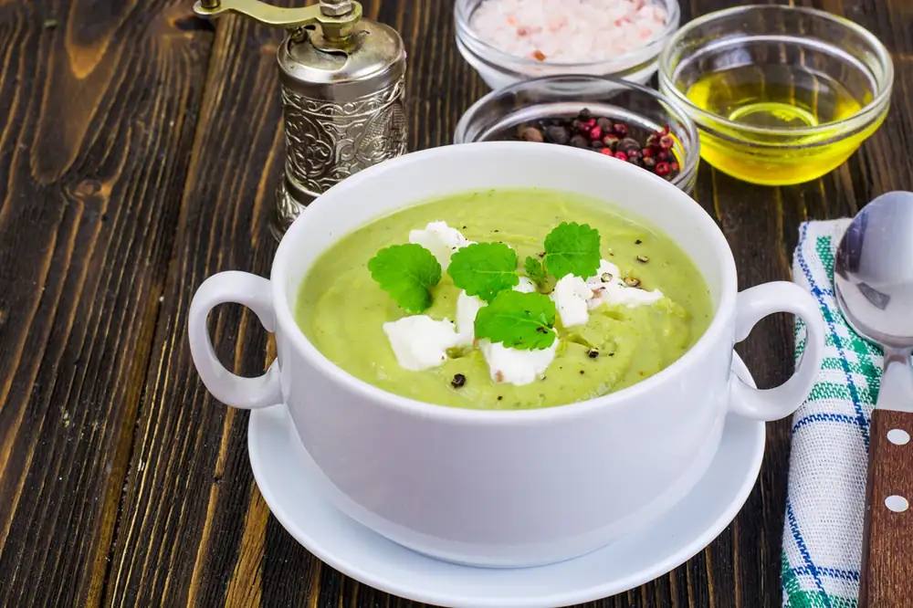 Cold avocado soup with mint and feta cheese
