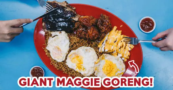 Reseña de i-Fry: Maggie Goreng gigante con filete de pollo, pechuga de pollo y papas fritas con queso